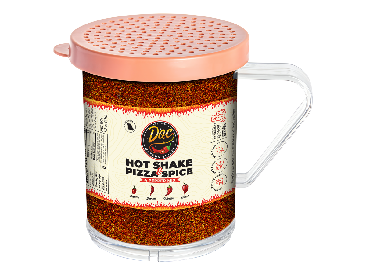 hot pepper shake and pizza spice shaker jar