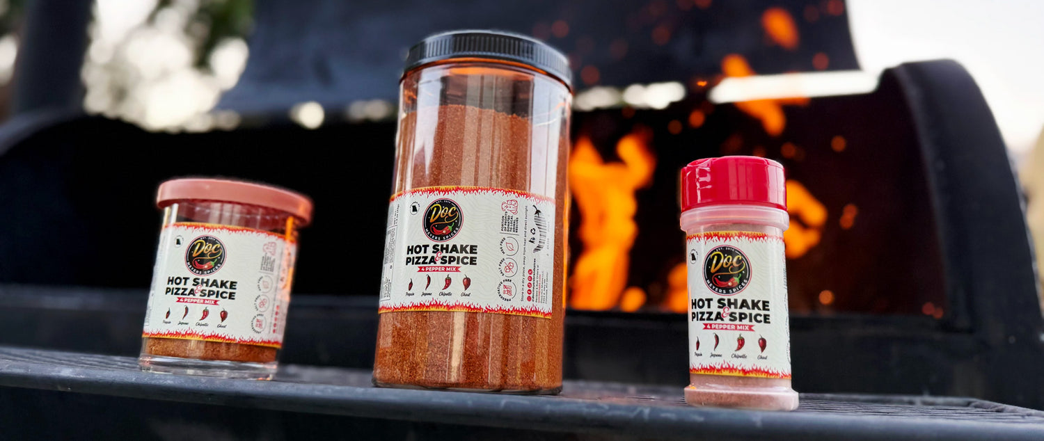 doc meyers hot shake and pizza spice 4 pepper mixes