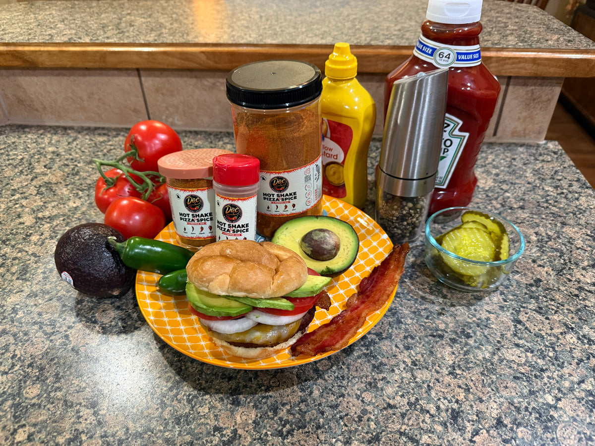 assortment of doc meyers spices and grilled food